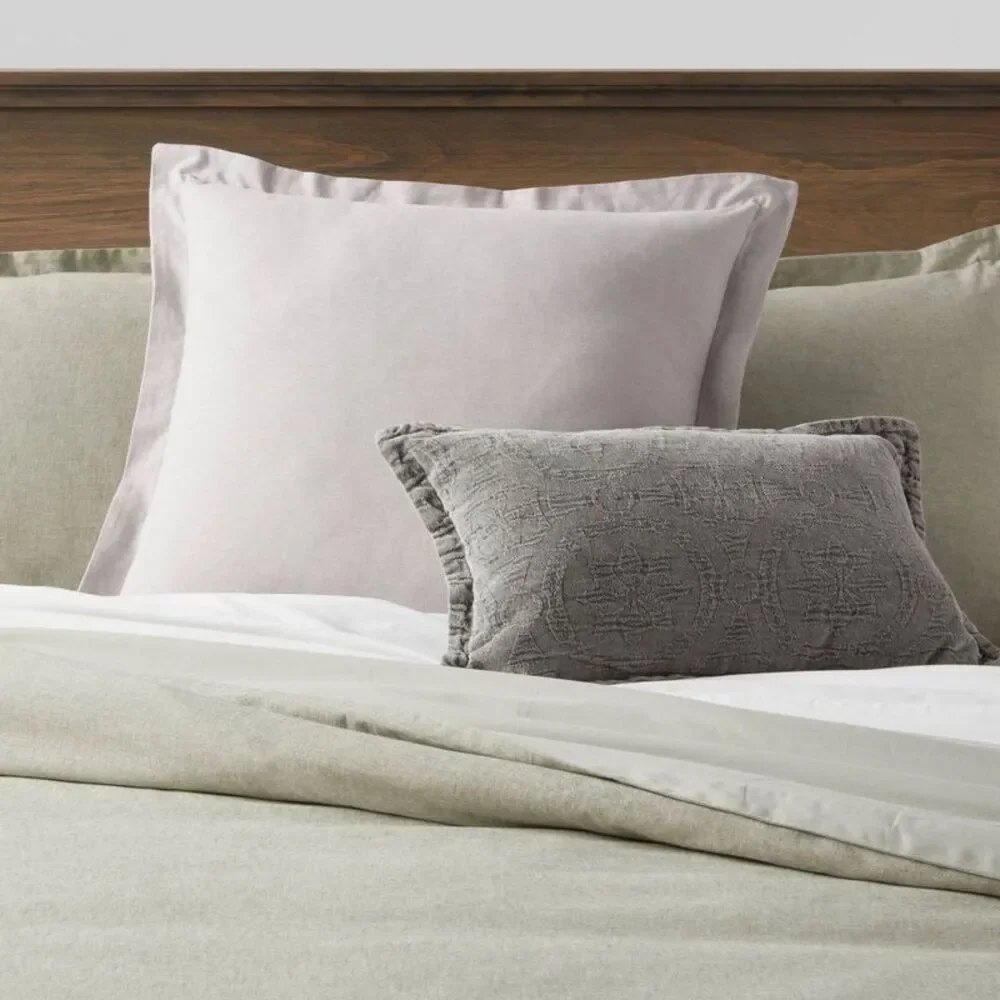 Euro Cotton Linen Blend Chambray Decorative Throw Pillow - Light Gray
